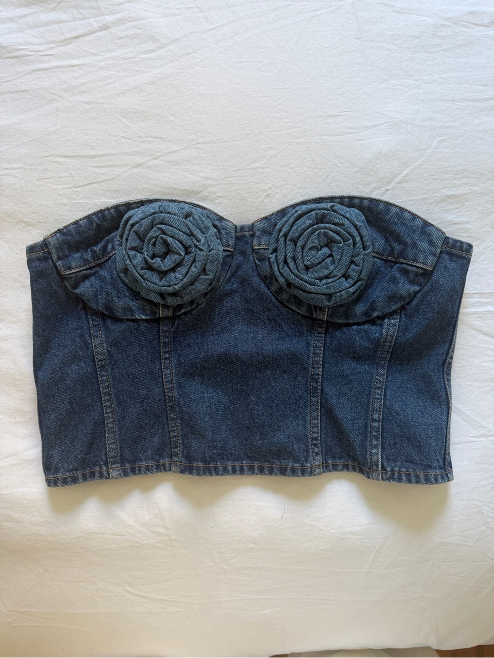 Magda Butrym x H&M Denim Bustier Top with Rosette Appliqués Medium